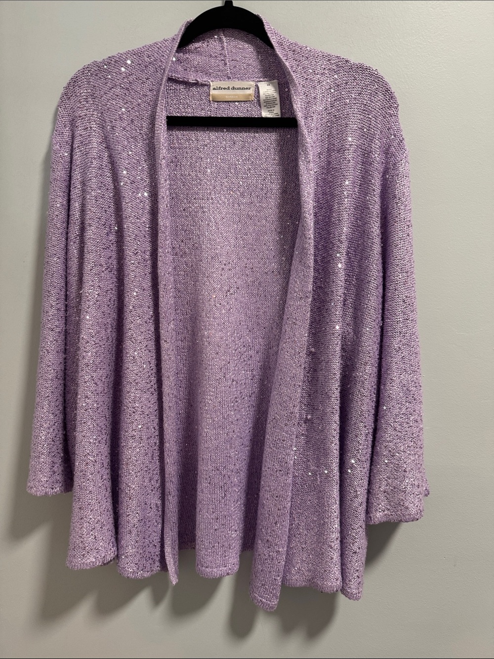 Alfred Dunner Lilac Sequin Open-Front Cardigan